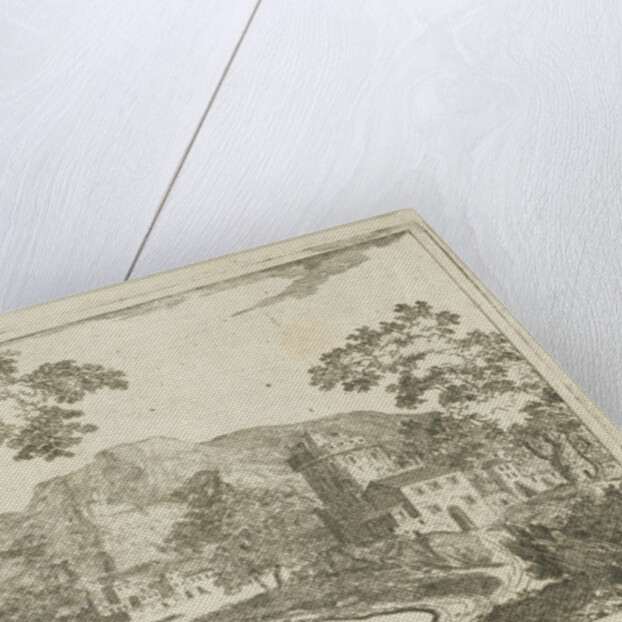 River landscape with houses and towers by Jean Joseph Hanson