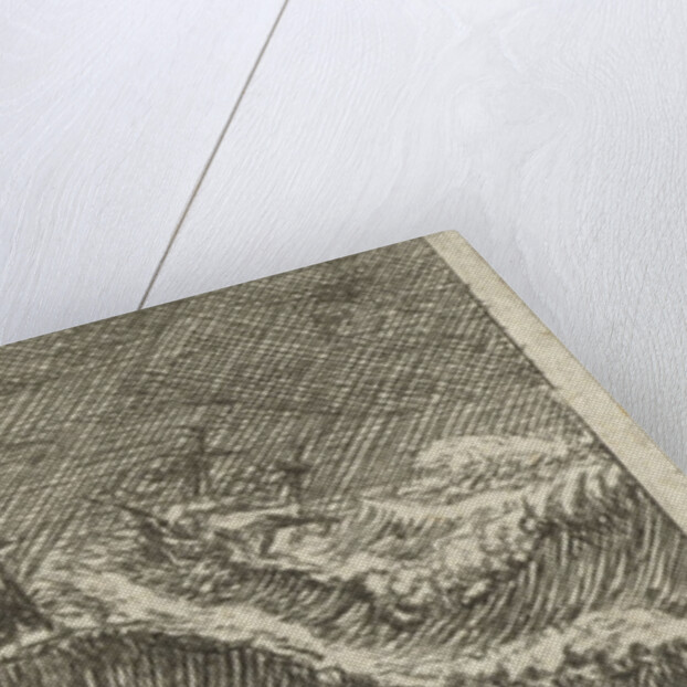 Small seascape with ships in a storm by Reinier Nooms