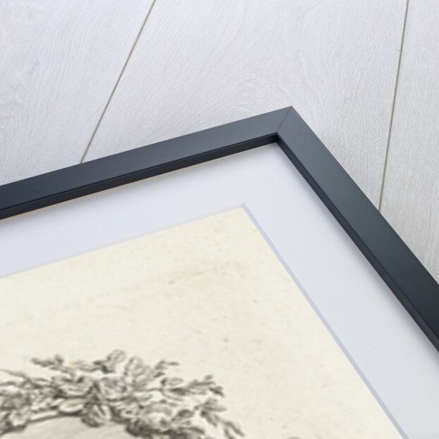 Bust of Homer on medallion held by angel and decorated with flowers and palm branches by Willem Bilderdijk