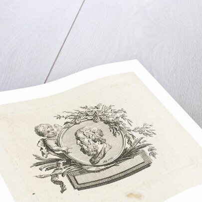 Bust of Homer on medallion held by angel and decorated with flowers and palm branches by Willem Bilderdijk