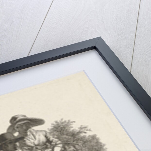 Blind woman and conversing figures at a farm by Jacob Ernst Marcus