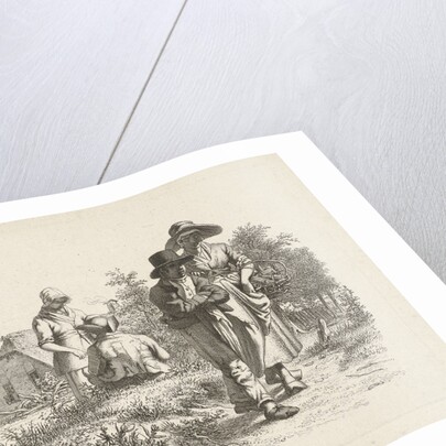 Blind woman and conversing figures at a farm by Jacob Ernst Marcus