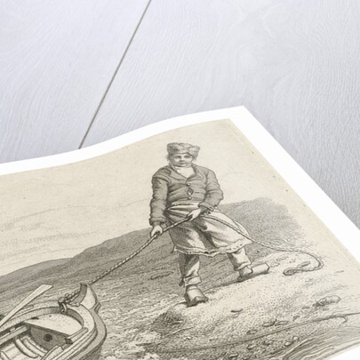 Man pulling his boat ashore by Jacob Ernst Marcus