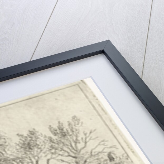 Meadow Landscape with two horses at bridge and farm by Cornelis Bisschop