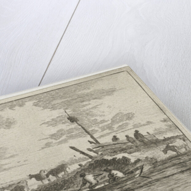 A herd of cows on the waterfront, some with their feet in the river by Anthonij van der Haer