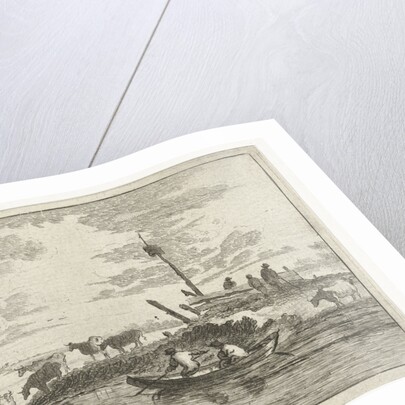 A herd of cows on the waterfront, some with their feet in the river by Anthonij van der Haer