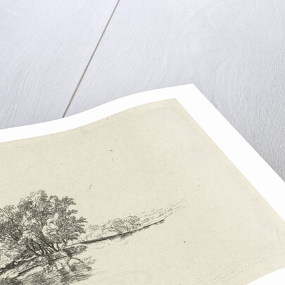 Water Party with cows under the trees along the shore by Hermanus Fock