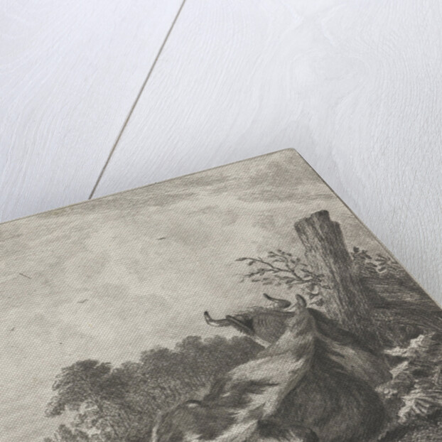 Spotted cow lying on a wooden post by Jacobus Cornelis Gaal