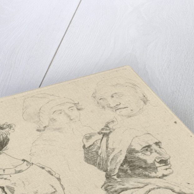 Study Sheet with a female bust and three female heads by Gerrit Lamberts