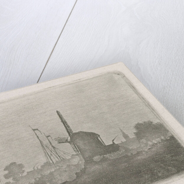 View of a mill on the waterfront by Jan van Lokhorst