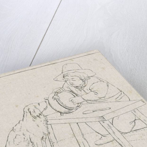 Boy with dog and an empty pot by Anthonie Willem Hendrik Nolthenius de Man