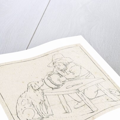 Boy with dog and an empty pot by Anthonie Willem Hendrik Nolthenius de Man