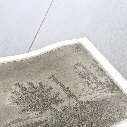 A polder landscape with an open gate at night, in the ditch a boat and on the horizon a mill by Anthonie Willem Hendrik Nolthenius de Man