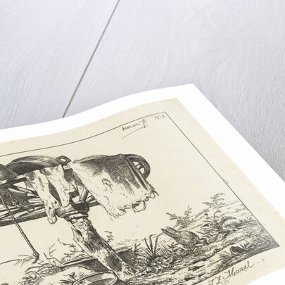 A wagon wheel on a tree trunk, some clothing, jug, tub, chicken by Anthonie Willem Hendrik Nolthenius de Man