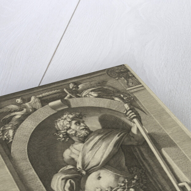 Saturn, standing in a niche, a scythe in his left hand by Hendrick Goltzius