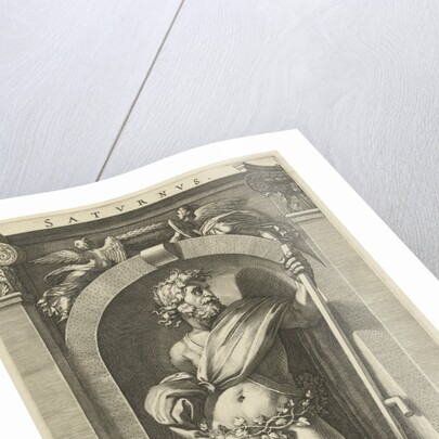 Saturn, standing in a niche, a scythe in his left hand by Hendrick Goltzius