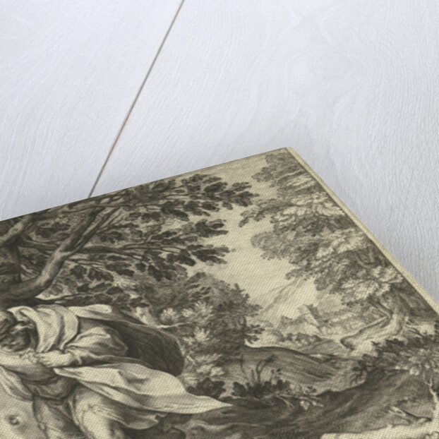 Teiresias stores in a forest two mating snakes by Workshop of Hendrick Goltzius