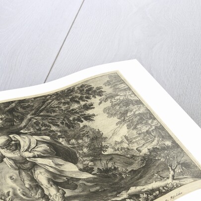 Teiresias stores in a forest two mating snakes by Workshop of Hendrick Goltzius