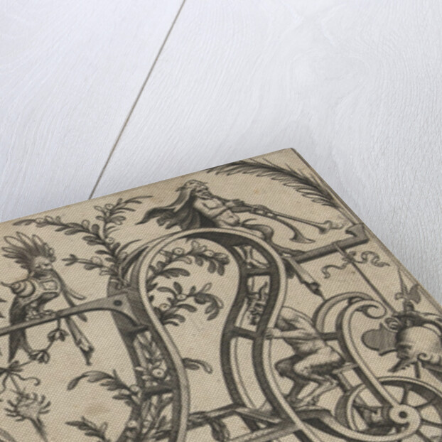 Chariot with stroomgod drawn by two satyrs by Cornelis Bos