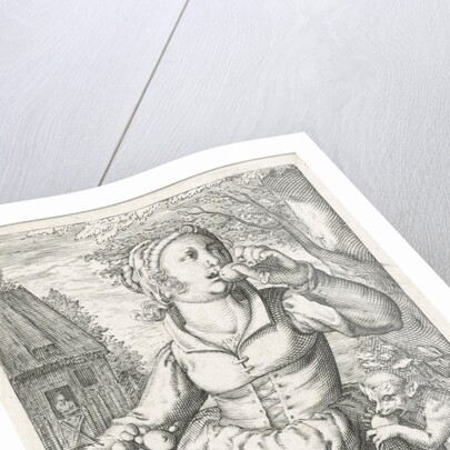Taste Gustus, a woman with fruits by Hendrick Hondius I