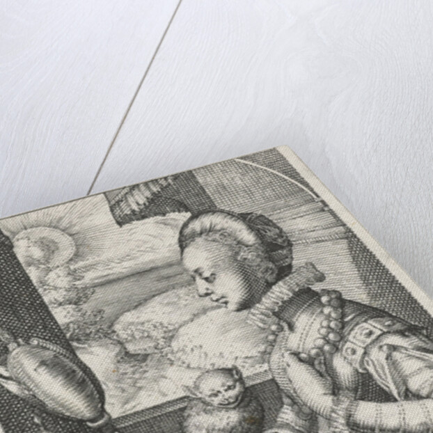 An elegant lady, sitting at a table in front of an open window by Anonymous