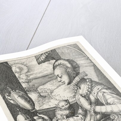 An elegant lady, sitting at a table in front of an open window by Anonymous