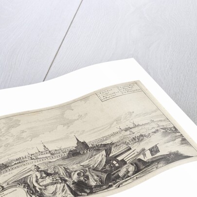 Justice and the personification of abundance sit on opposite sides of a cartouche by Abraham Dircksz Santvoort