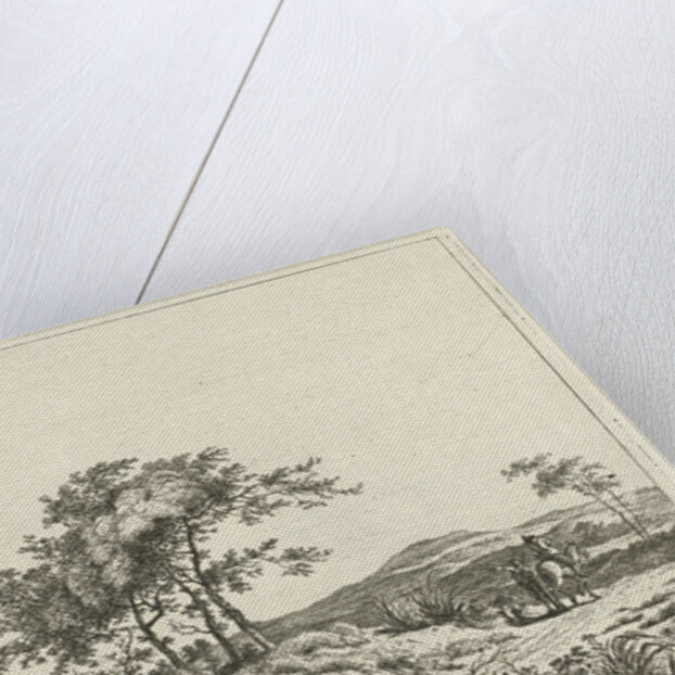 A hilly landscape with a tree in the middle party by Hermanus Fock