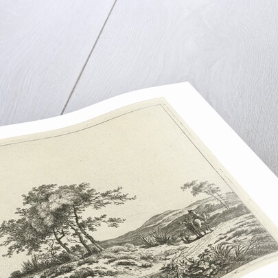 A hilly landscape with a tree in the middle party by Hermanus Fock