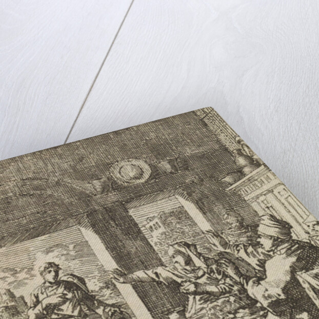 Family makes dismissive gestures to a poor man who asks for help by Cornelis van der Sys II