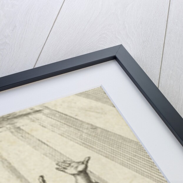 Three figures look up and are illuminated by a beam of heavenly light by Barent Bos