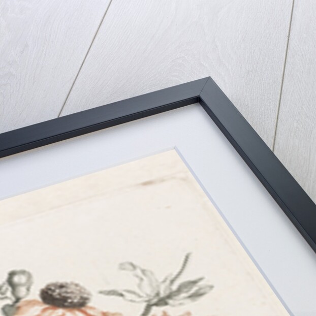 Glass vase with flowers and before the vase a branch with flower by Johan Teyler