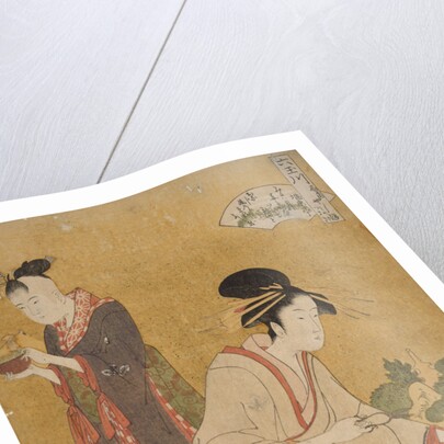 Ôgiya uchi Yashio, Someki, Tsumaki, Yashio of the Ôgiya, kamuro Someki, Tsumaki by Utamaro Kitagawa