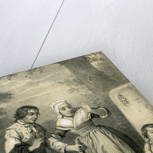 Young Sleeping Child 19th Century Hat Woman Man Walking Stick Country Side Walk by Anonymous