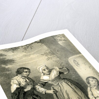 Young Sleeping Child 19th Century Hat Woman Man Walking Stick Country Side Walk by Anonymous