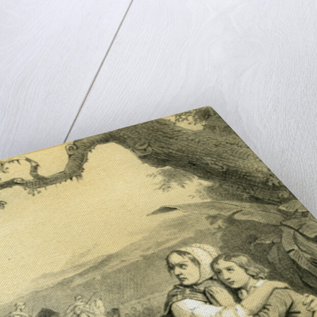 Child Dog 19th Century Woman Hat Country Side Tree Horses by Anonymous