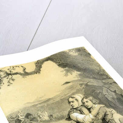 Child Dog 19th Century Woman Hat Country Side Tree Horses by Anonymous