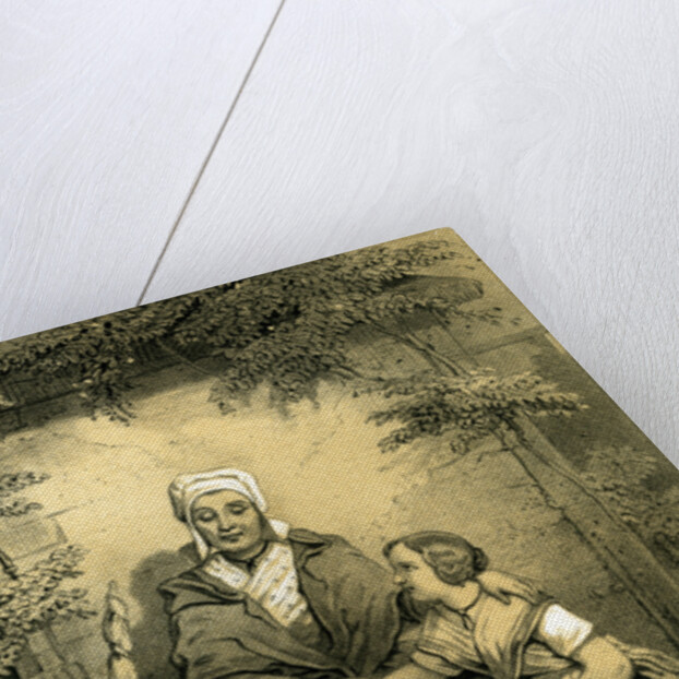 Goat Woman Girl Spinning Wheel 19th Century Hat Garden by Anonymous