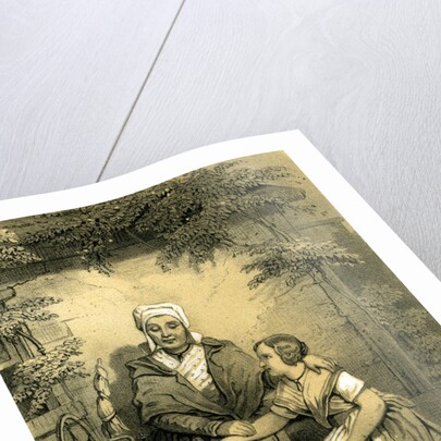 Goat Woman Girl Spinning Wheel 19th Century Hat Garden by Anonymous