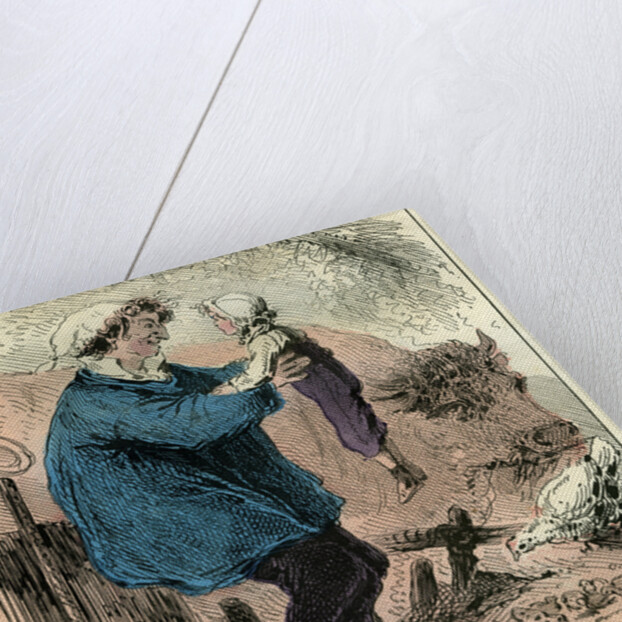 Farmer Child 19th Century Chicken Spade Country Side France by Anonymous