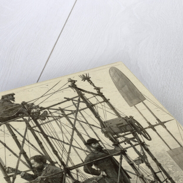 Albert Tissandier, Gaston Tissandier, and an unidentified man in the basket of their airship by P. Ferat