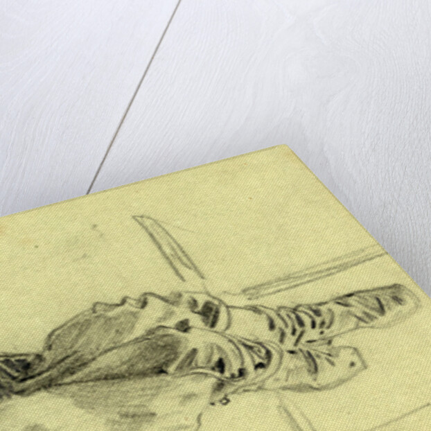 Single reclining figure with cloth over face by Anonymous