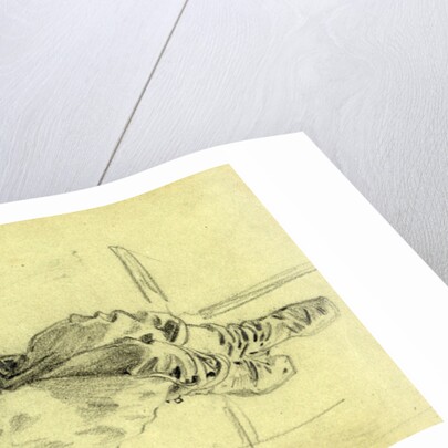 Single reclining figure with cloth over face by Anonymous