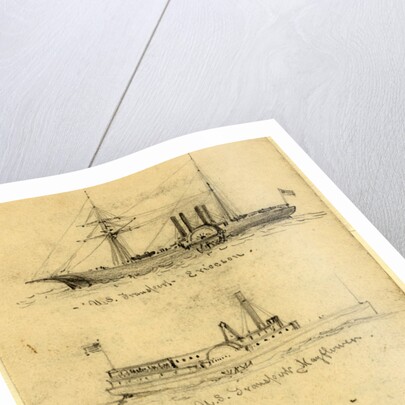 Broadside views of three sidewheel steamships: U.S. Transport Ericcson, U.S. Transport Mayflower, and U.S. Transport Empire City by Alfred R Waud