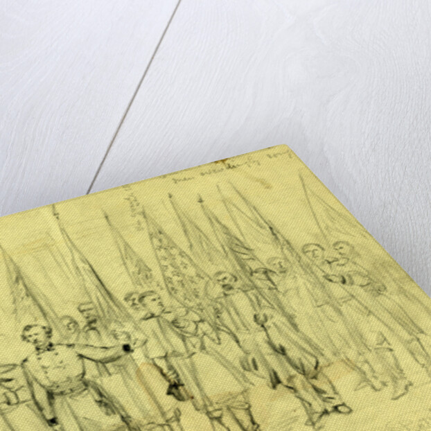 Genl. Custer presenting the flags captured in the last battle in the valley, 1864 October 23 by Alfred R Waud