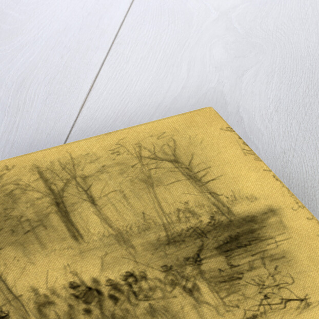 The rebels covered by a ledge of rock repulsing the troops on the right- in the woods beyond the Duncker ch. Antietam, 1862 September 17 by Alfred R Waud