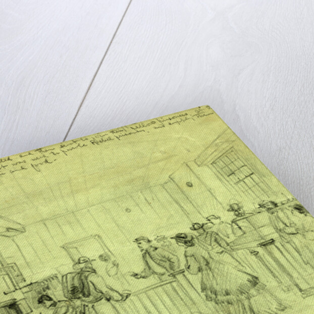 Lt. Bishop A.P.M. receiving prisoners in the room in Libby where our soldiers used to be robbed by the chivalry, 1865 by Alfred R Waud