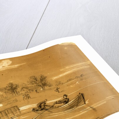 Guerilla warfare. Unarmed Union soldiers fired at by farmers on the James River, 1862 ca. July 8 by Alfred R Waud