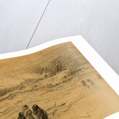 Shipwreck in a storm with figures looking on, 1860-1865 by Alfred R Waud