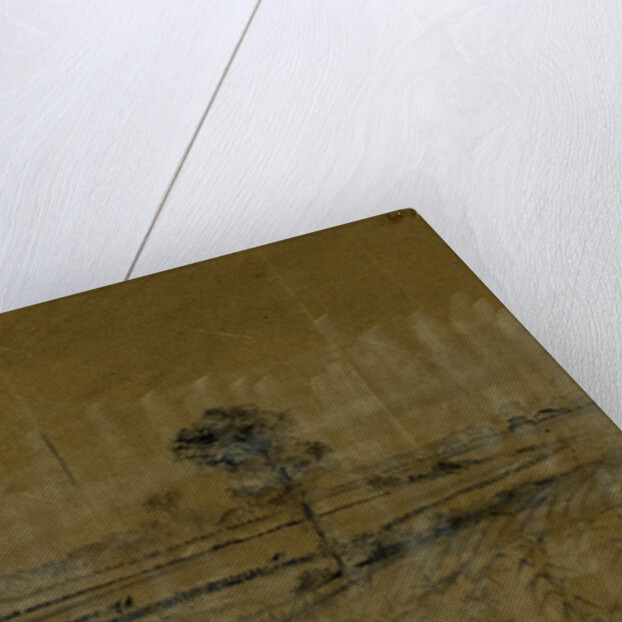 Officers on horseback watching infantry drills in distance by Alfred R Waud